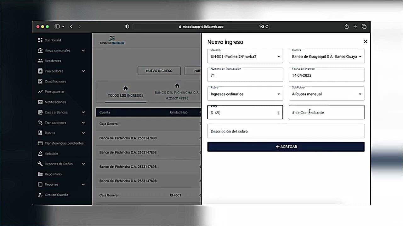Registrar ingreso sin cuenta por cobrar